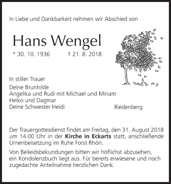 Anzeige von Hans Wengel von MGO