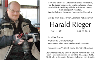 Anzeige von Harald Rieger von MGO