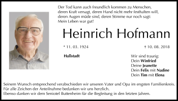 Anzeige von Heinrich Hofmann von MGO