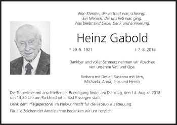 Anzeige von Heinz Gabold von MGO
