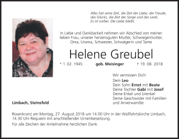 Anzeige von Helene Greubel von MGO