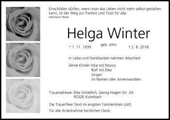 Anzeige von Helga Winter von MGO