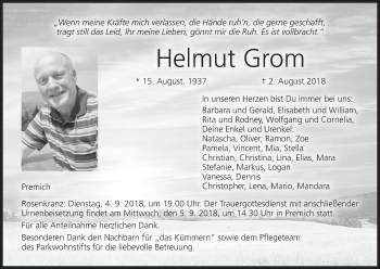 Anzeige von Helmut Grom von MGO