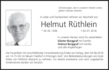 Anzeige von Helmut Rüthlein von MGO
