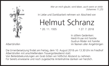 Anzeige von Helmut Schranz von MGO