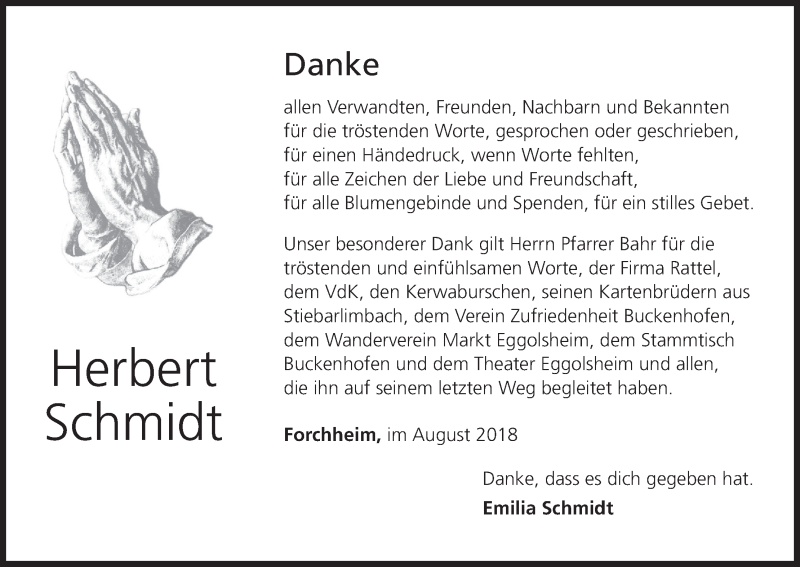  Traueranzeige für Herbert Schmidt vom 11.08.2018 aus MGO
