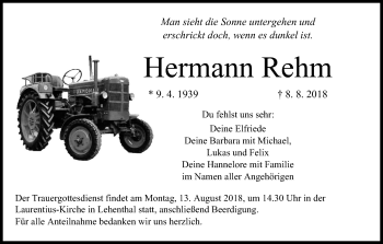 Anzeige von Hermann Rehm von MGO