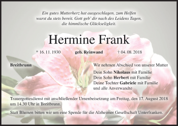 Anzeige von Hermine Frank von MGO