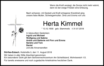 Anzeige von Herta Kimmel von MGO