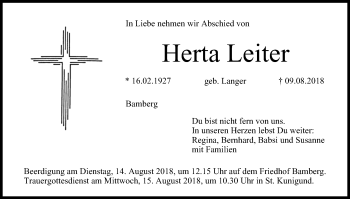 Anzeige von Herta Leiter von MGO