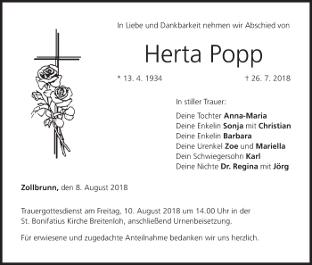 Anzeige von Herta Popp von MGO