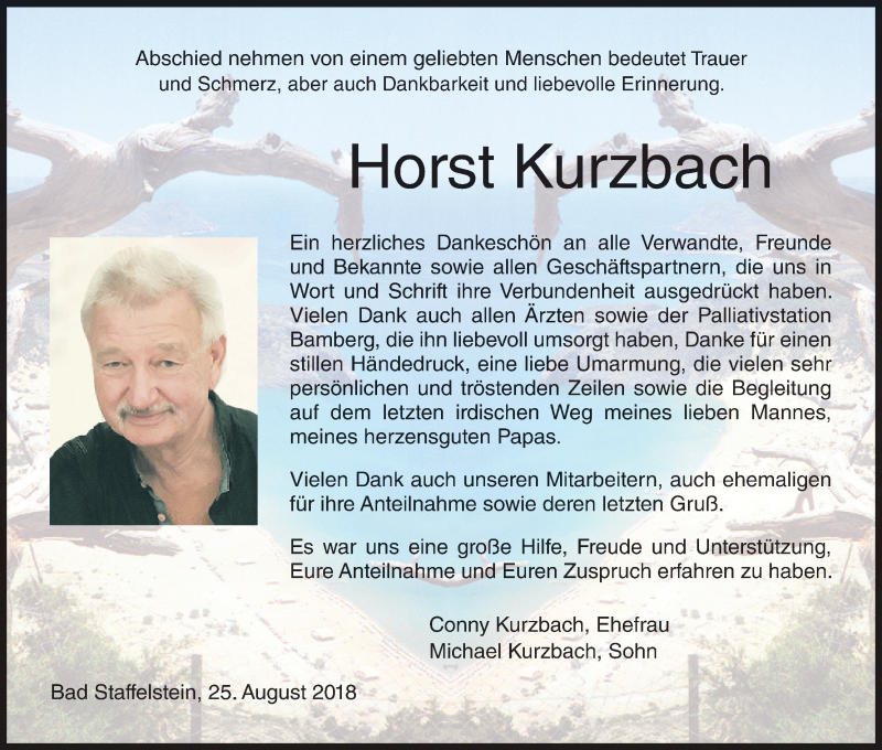  Traueranzeige für Horst Kurzbach vom 25.08.2018 aus MGO