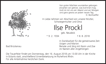 Anzeige von Ilse Prockl von MGO