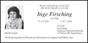 Anzeige von Inge Firsching von MGO