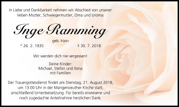 Anzeige von Inge Ramming von MGO