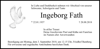 Anzeige von Ingeborg Fath von MGO