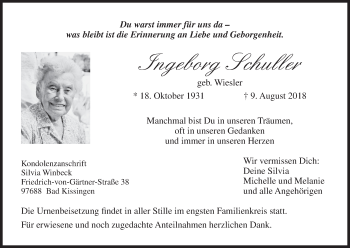 Anzeige von Ingeborg Schuller von MGO
