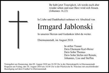 Anzeige von Irmgard Jablonski von MGO