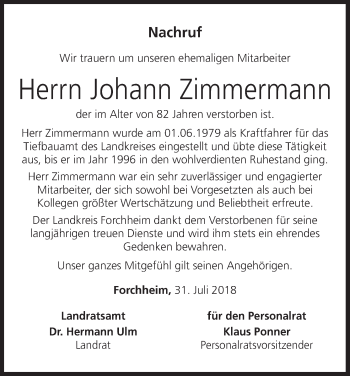 Anzeige von Johann Zimmermann von MGO