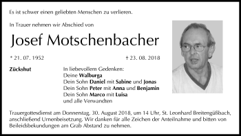 Anzeige von Josef Motschenbacher von MGO