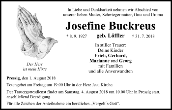 Anzeige von Josefine Buckreus von MGO