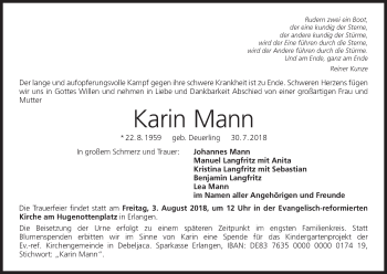 Anzeige von Karin Mann von MGO