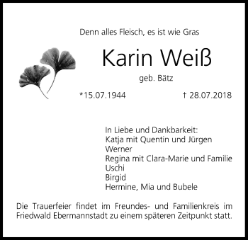Anzeige von Karin Weiß von MGO