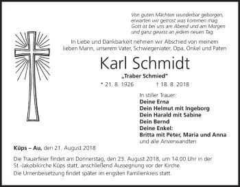 Anzeige von Karl Schmidt von MGO