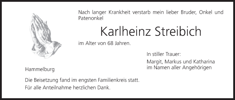  Traueranzeige für Karlheinz Streibich vom 07.08.2018 aus MGO