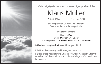 Anzeige von Klaus Müller von MGO