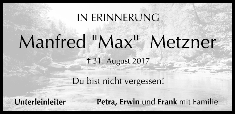  Traueranzeige für Manfred Metzner vom 31.08.2018 aus MGO