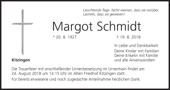 Anzeige von Margot Schmidt von MGO