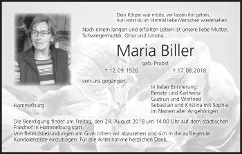 Anzeige von Maria Biller von MGO