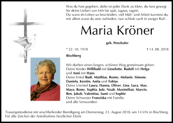 Anzeige von Maria Kröner von MGO