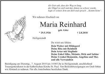 Anzeige von Maria Reinhard von MGO