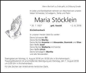 Anzeige von Maria Stöcklein von MGO