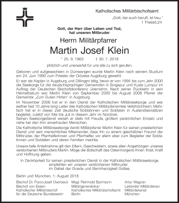Anzeige von Martin Josef Klein von MGO
