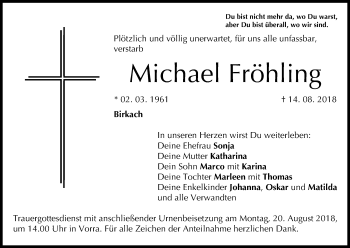 Anzeige von Michael Fröhling von MGO