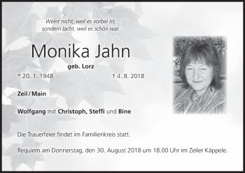 Anzeige von Monika Jahn von MGO