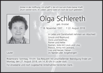 Anzeige von Olga Schlereth von MGO