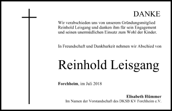 Anzeige von Reinhold Leisgang von MGO