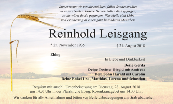 Anzeige von Reinhold Leisgang von MGO