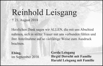 Anzeige von Reinhold Leisgang von MGO