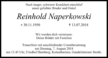 Anzeige von Reinhold Naperkowski von MGO