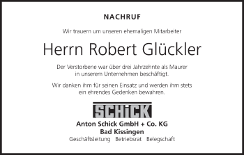 Anzeige von Robert Glückler von MGO