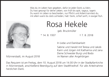 Anzeige von Rosa Hekele von MGO
