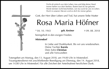 Anzeige von Rosa Maria Höfner von MGO