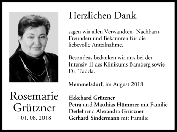 Anzeige von Rosemarie Grützner von MGO