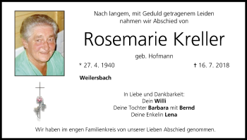 Anzeige von Rosemarie Kreller von MGO
