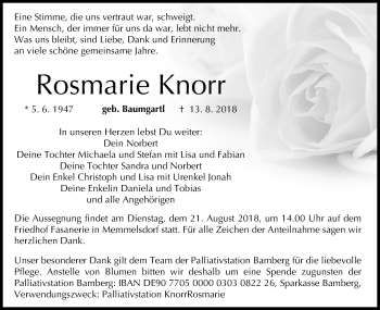 Anzeige von Rosmarie Knorr von MGO